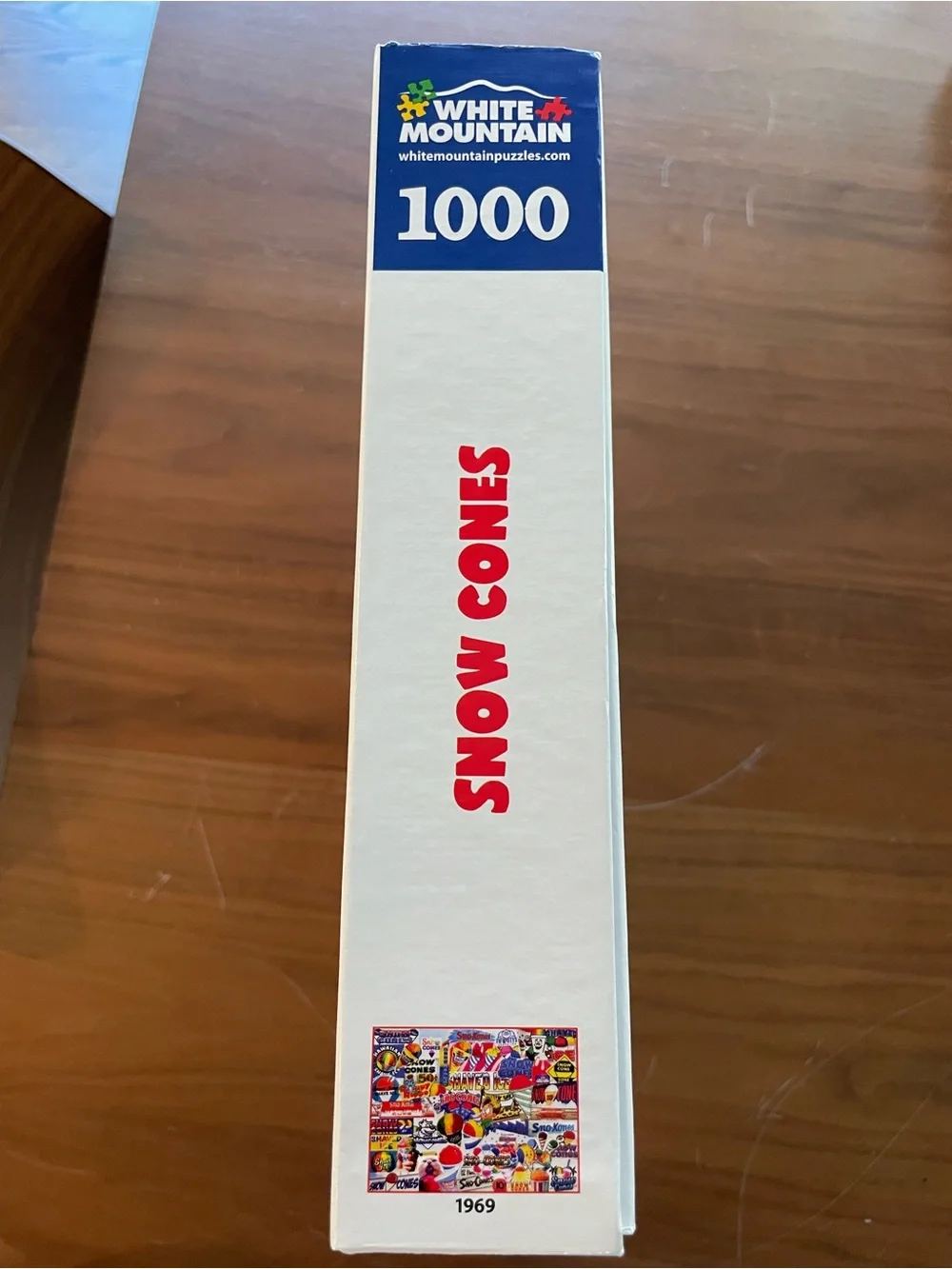 White Mountain Snow Cones Collage Puzzle 1000 pc- Bright Multicolor Retro Signs